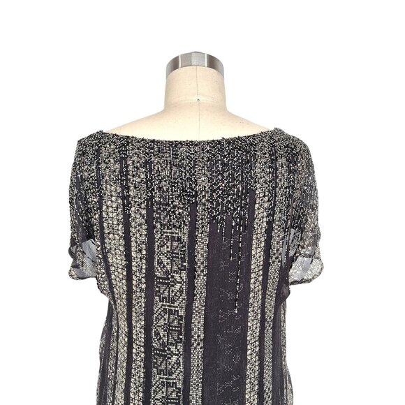 Gary Graham Silk Beaded Shift Dress Sage Green Black Glass Beads SZ 2 - Picture 4 of 12